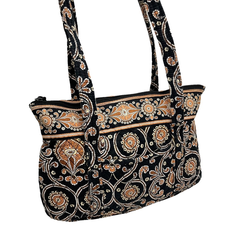 VERA BRADLEY CAFE LATTE Black Brown Shoulder Bag Tote Quilted Purse Satchel